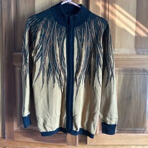 Bob Mackie Black and Tan Feather Design Cardigan